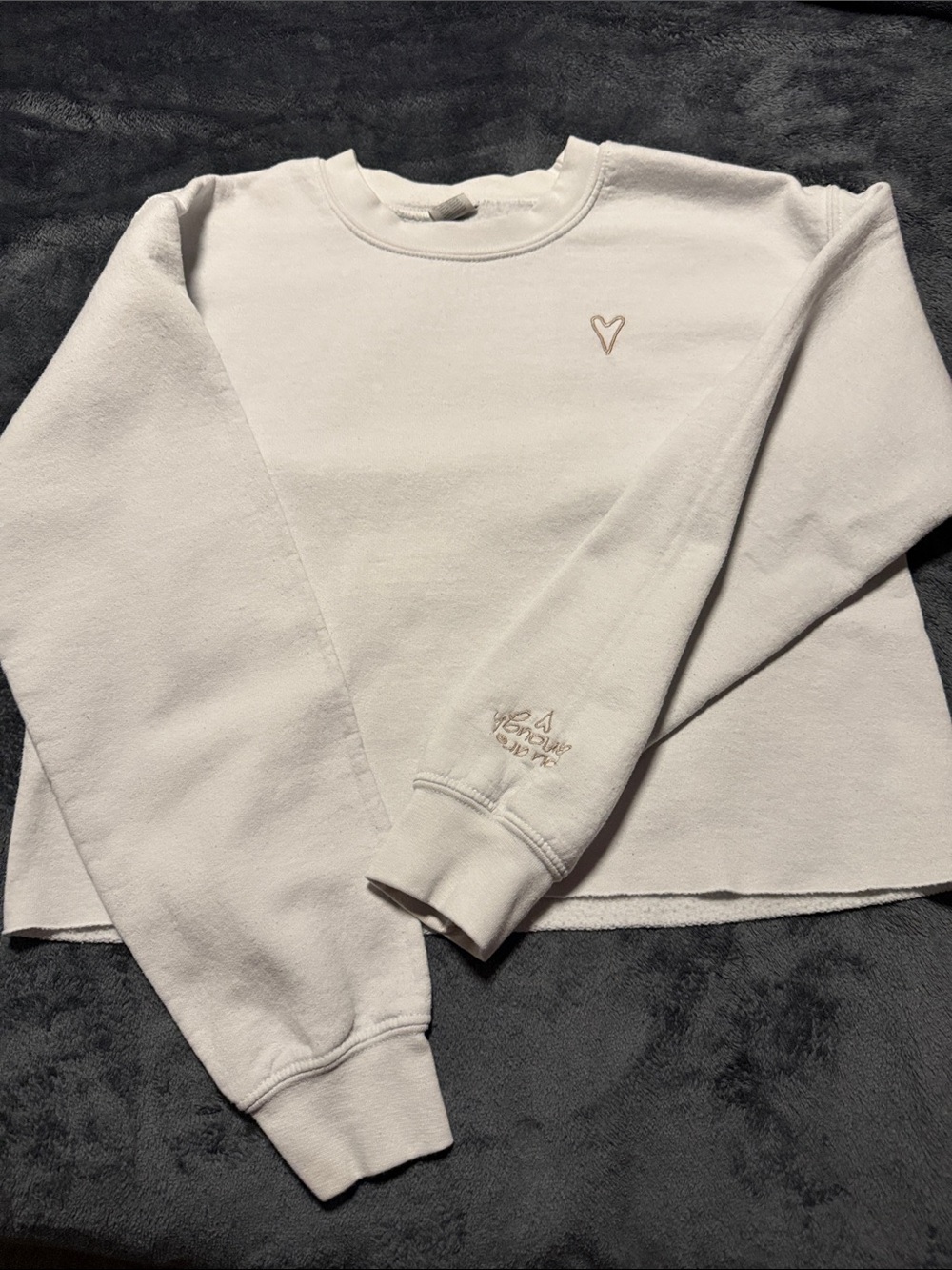 White Crewneck Sweatshirt with Heart and “You are enough” Embroidery